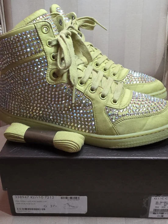 AUTHENTIC GUCCI SWAROVSKI CRYSTAL SHOES SIZE 37.5 EURO 7.5 US WITH ORIGINAL BOX - Picture 9 of 11